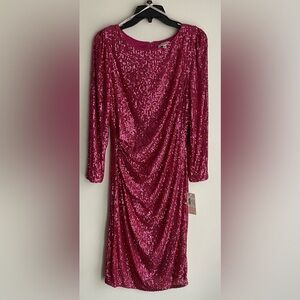 Pink Sequin Long Sleeve Dress